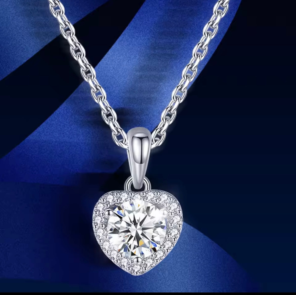 925 Sterling Silver Heart 1CT Moissanite Necklace