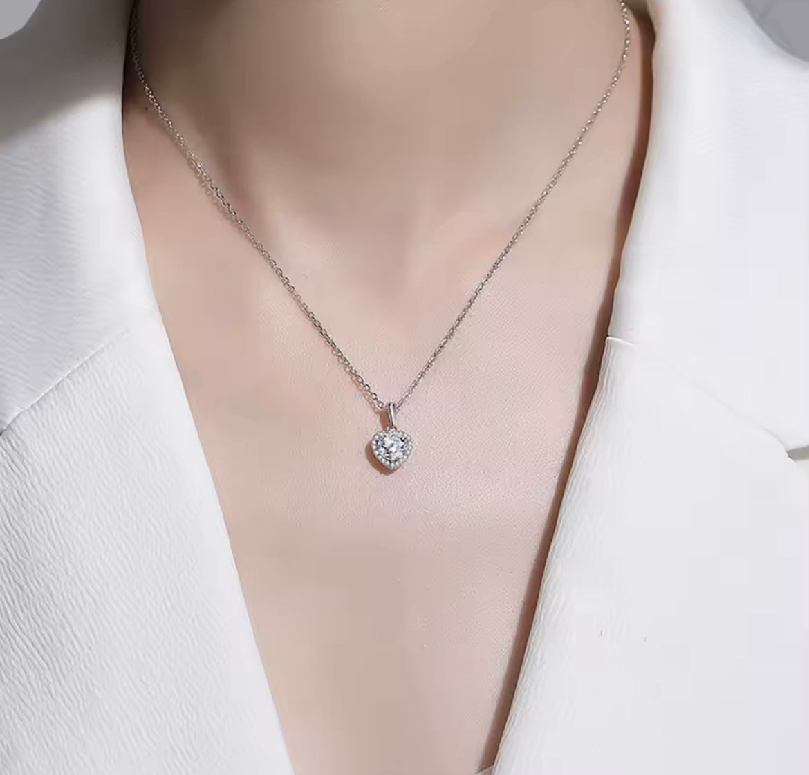 925 Sterling Silver Heart 1CT Moissanite Necklace