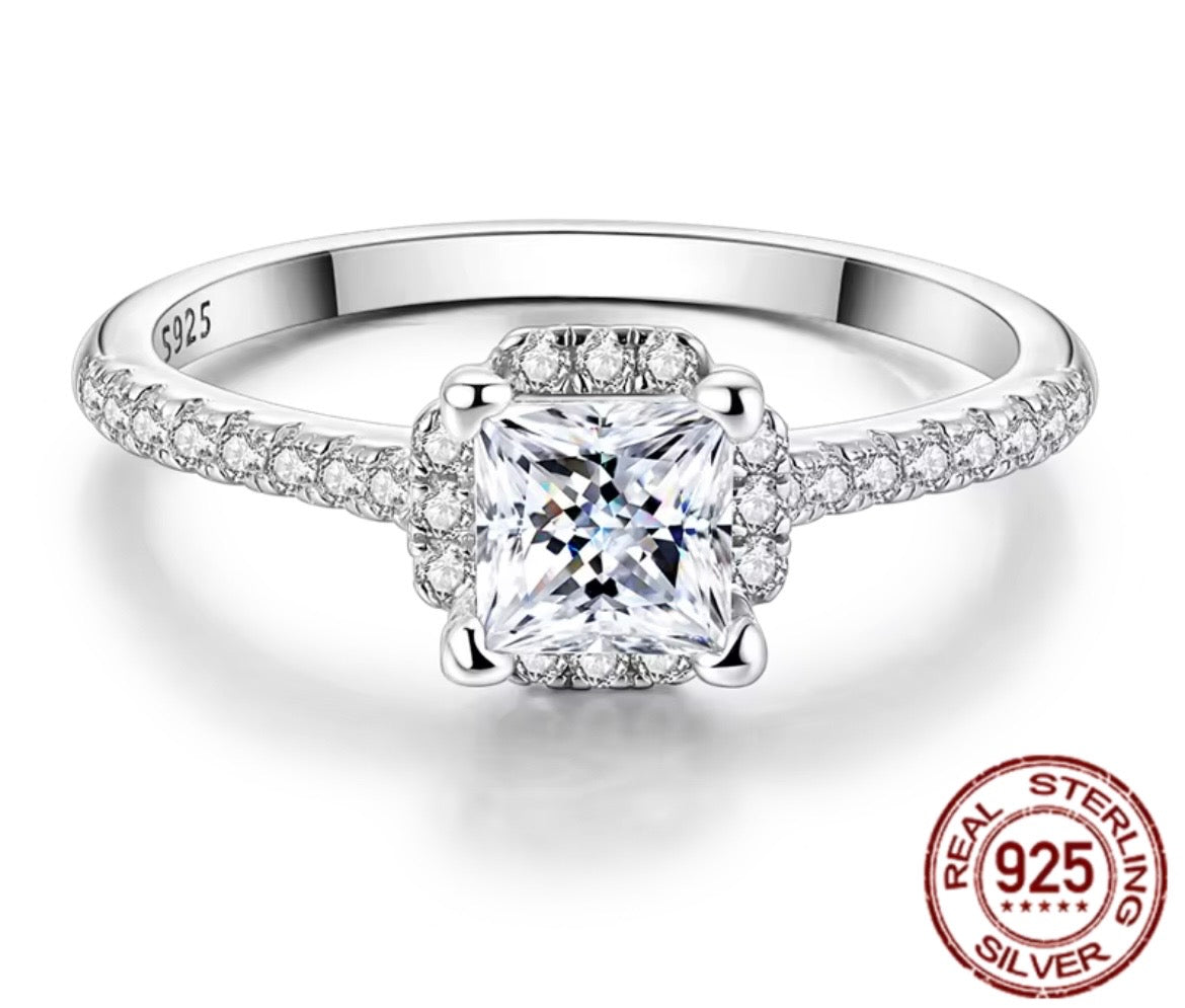 925 Sterling silver princess Moissanite ring