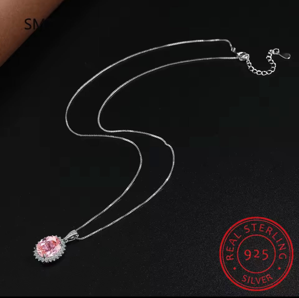 Pink Sapphire 925 Sterling Silver Halo Pendant Necklace