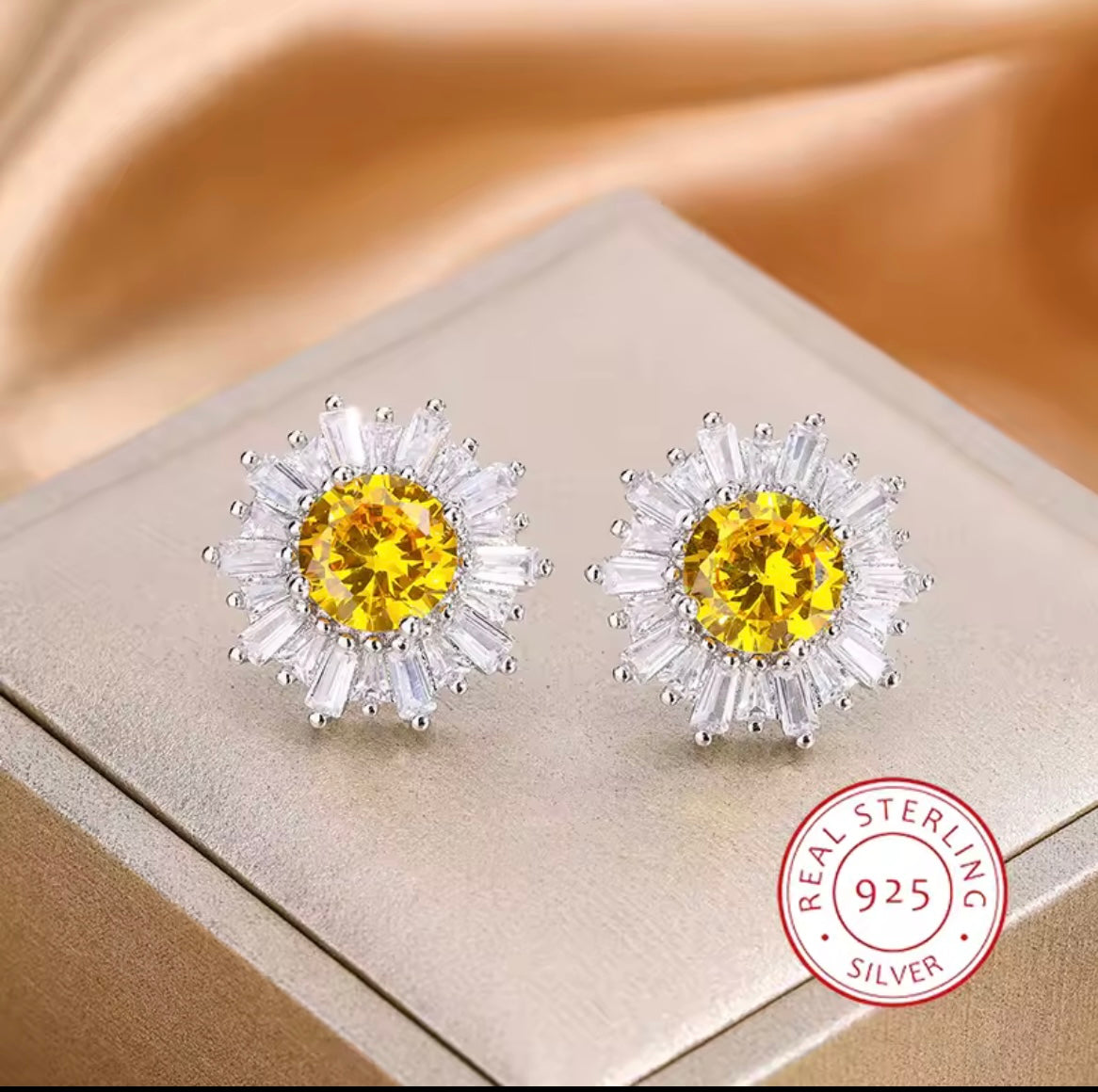 925 Sterling silver Yellow Zircon Earrings