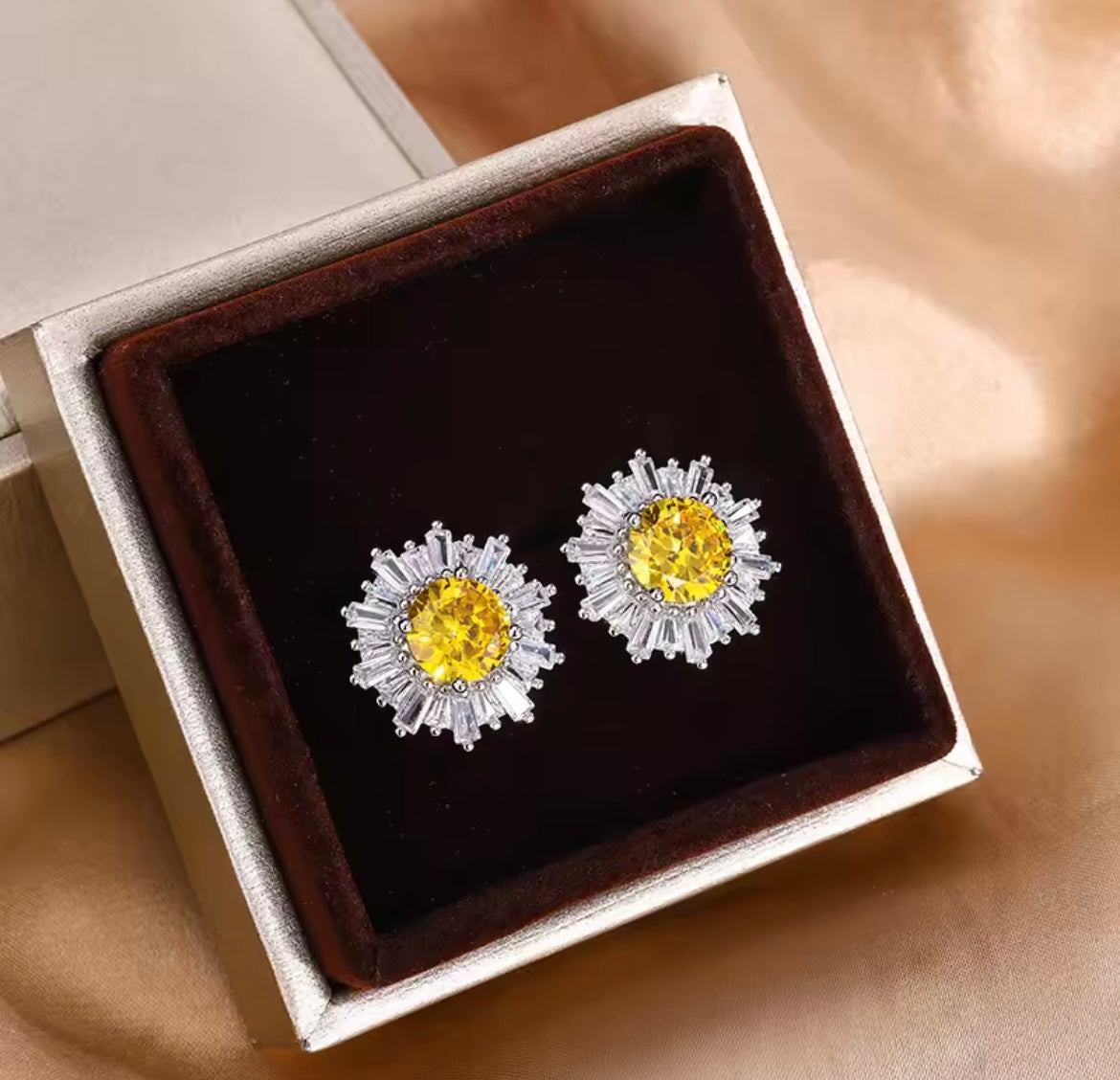925 Sterling silver Yellow Zircon Earrings