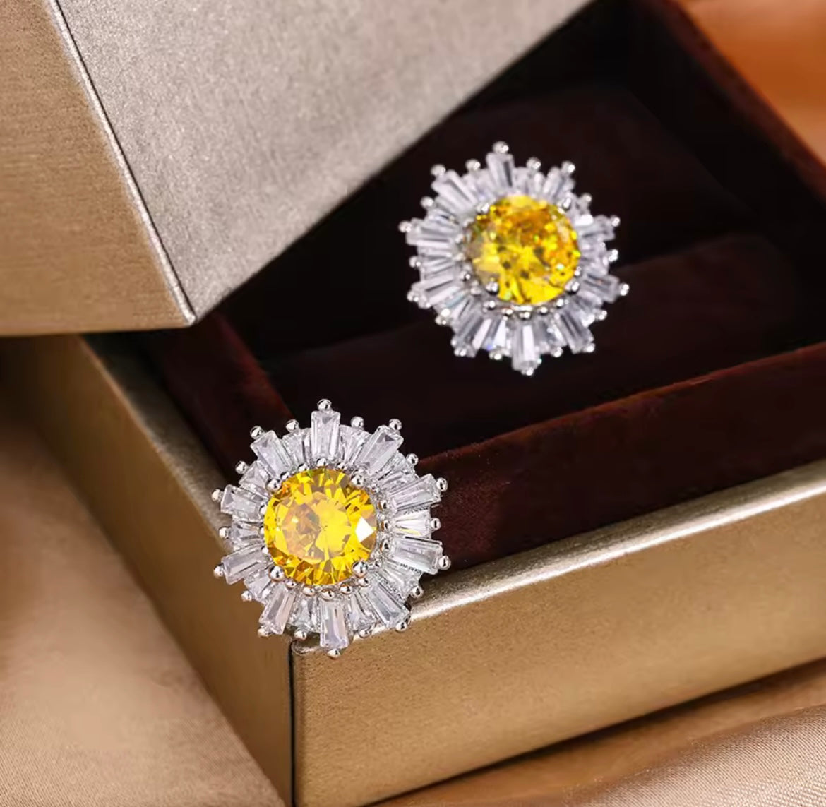 925 Sterling silver Yellow Zircon Earrings