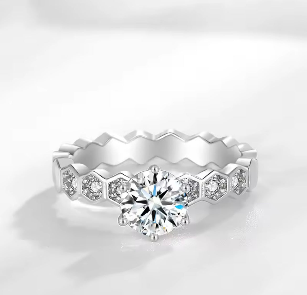 925 Sterling Silver Honeycomb Moissanite Ring