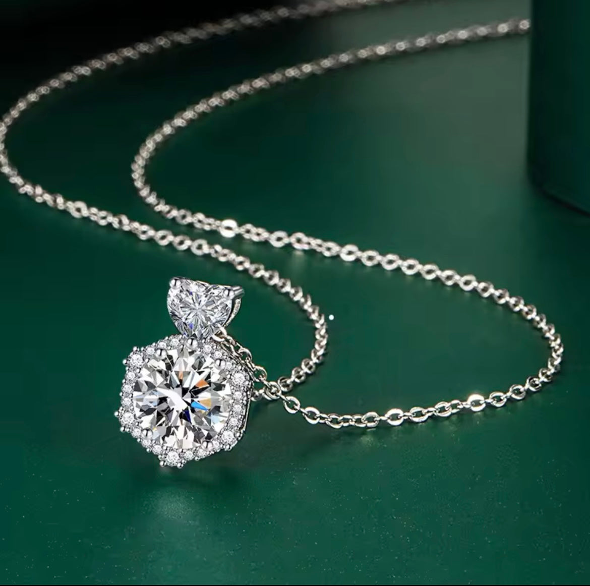 925 Sterling Silver Hexagon heart shaped Necklace