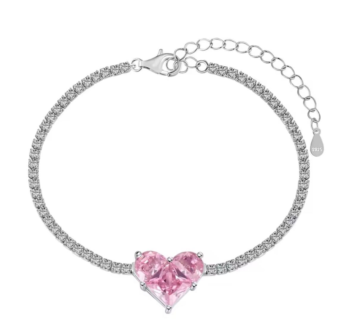 925 Sterling silver pink heart Sapphire bracelet