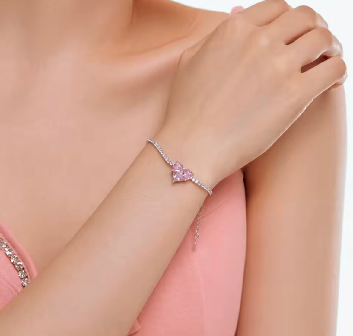 925 Sterling silver pink heart Sapphire bracelet