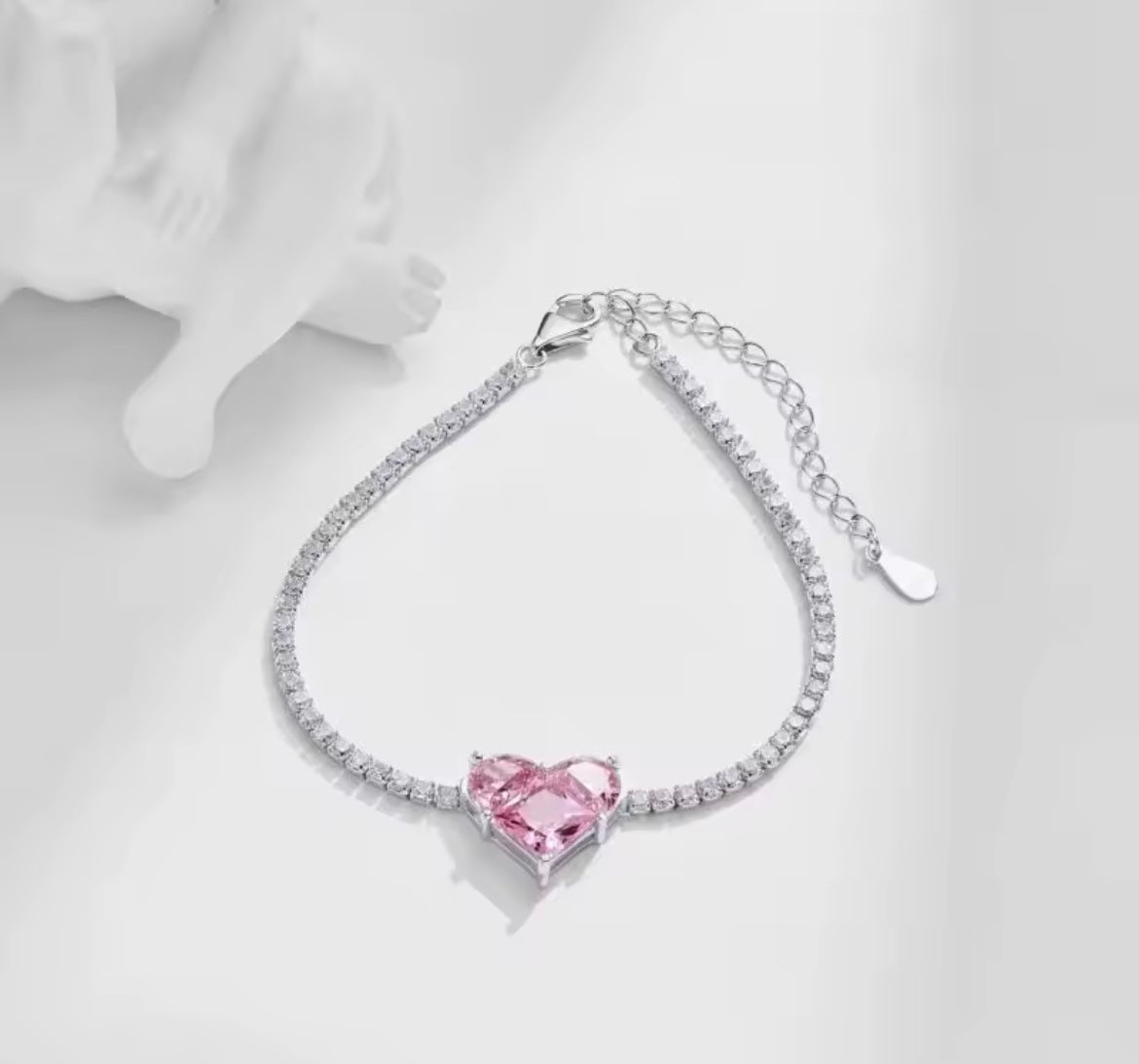 925 Sterling silver pink heart Sapphire bracelet