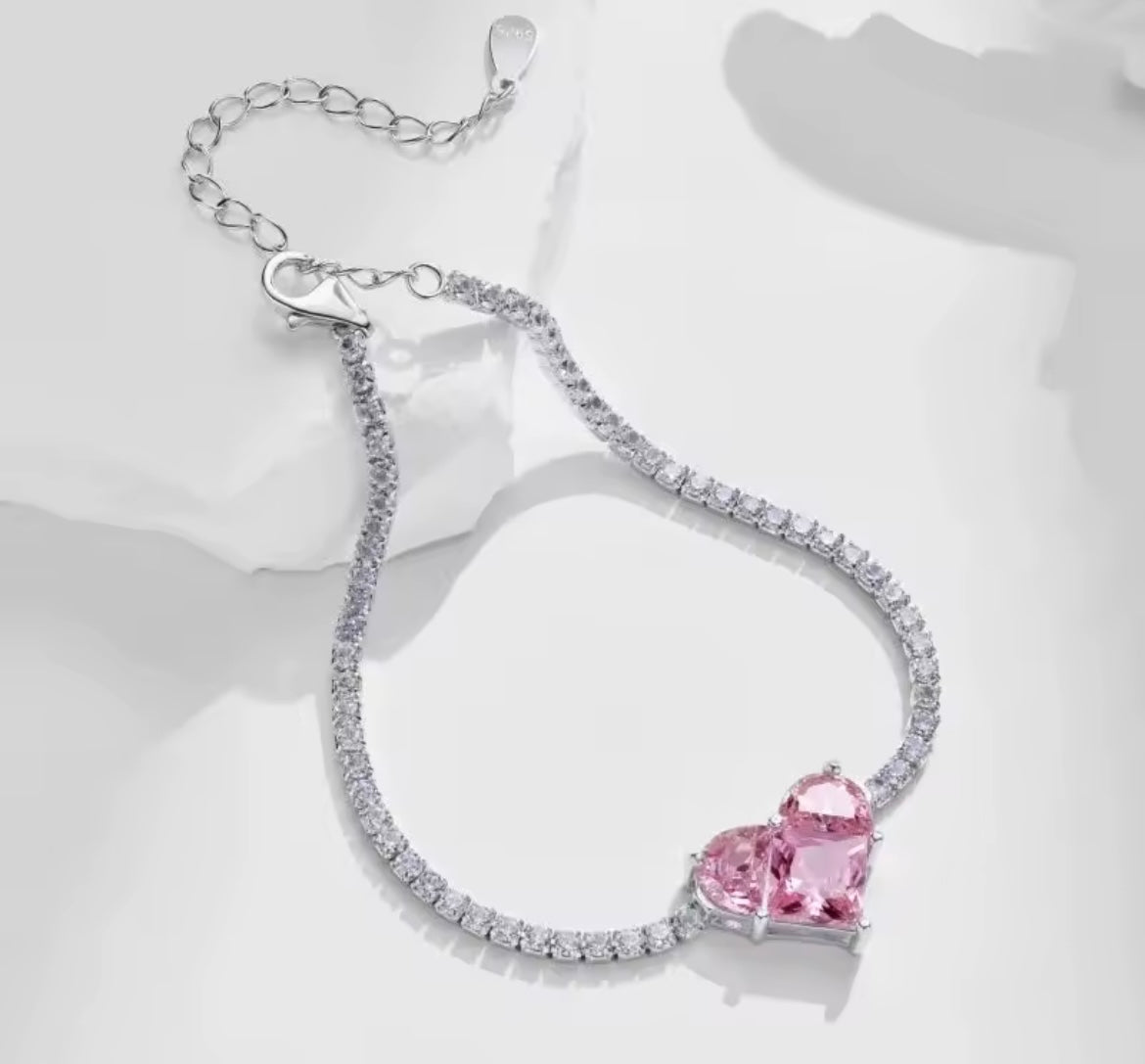 925 Sterling silver pink heart Sapphire bracelet