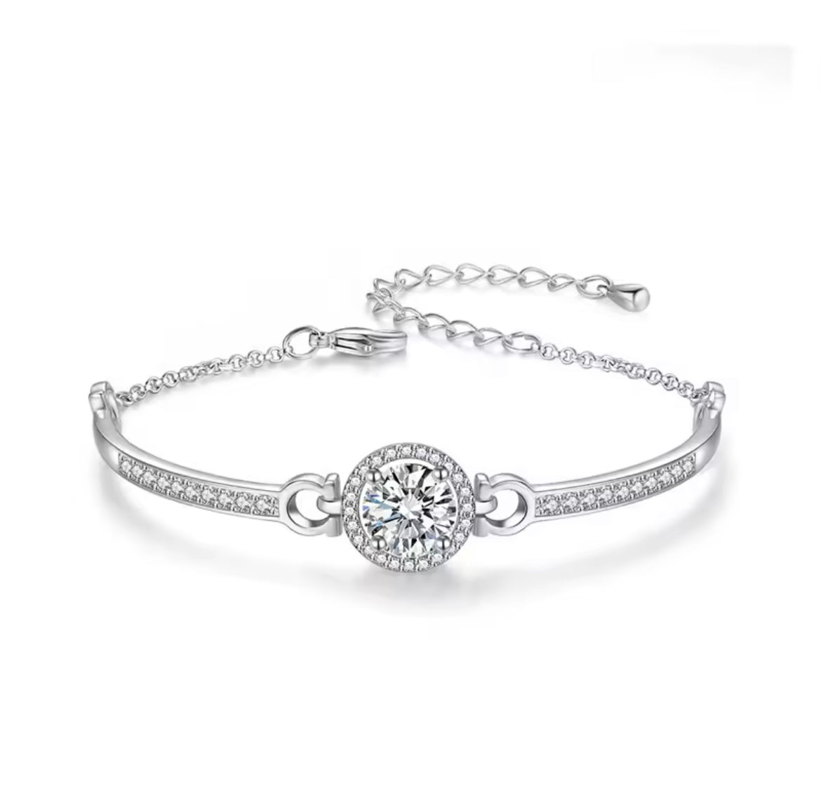 925 Sterling Silver Round Halo Adjustable Bracelet