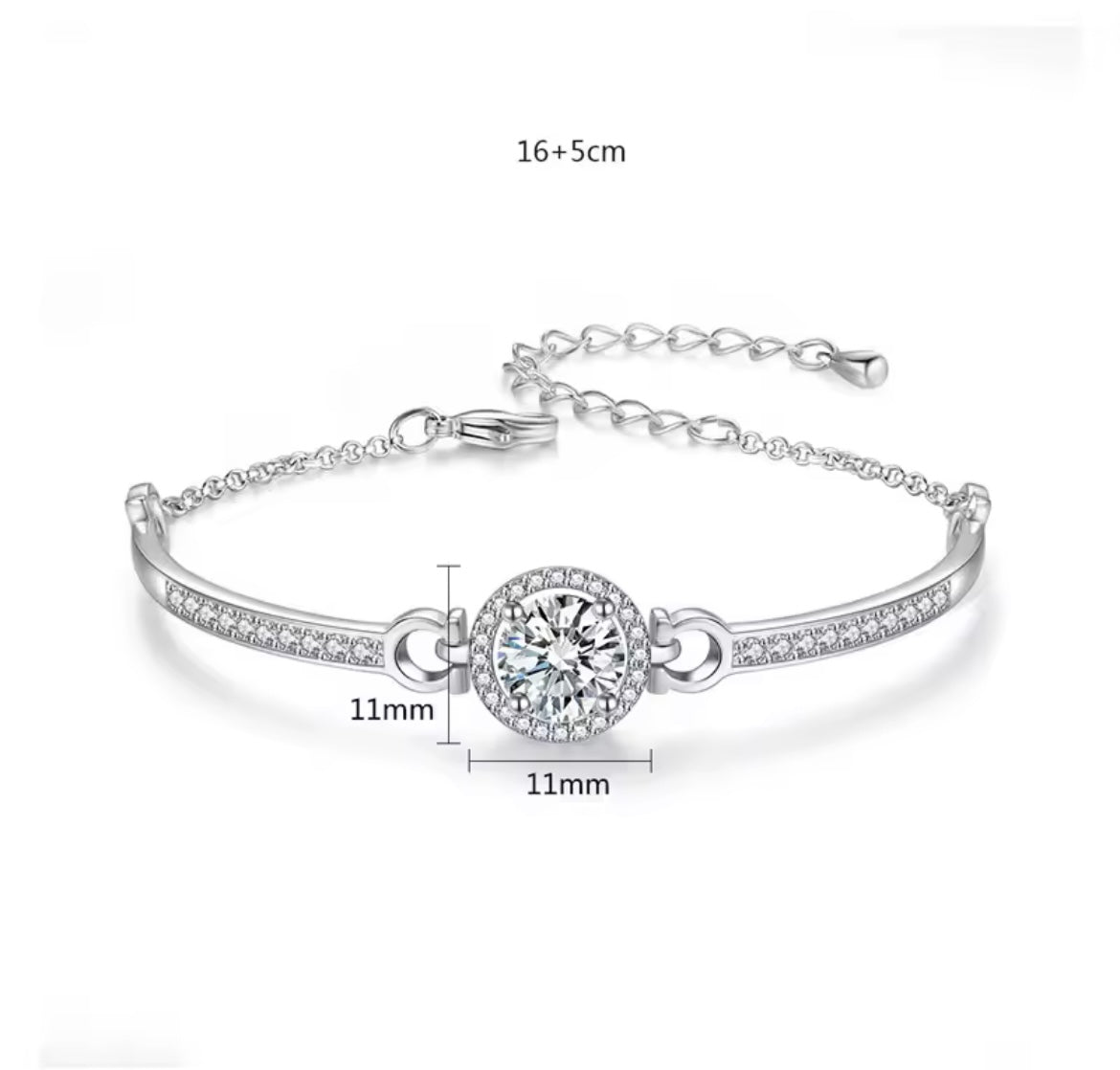 925 Sterling Silver Round Halo Adjustable Bracelet