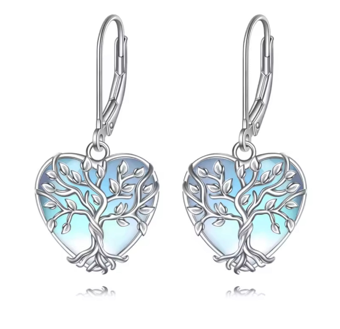 925 Sterling silver moonstone heart tree of life set