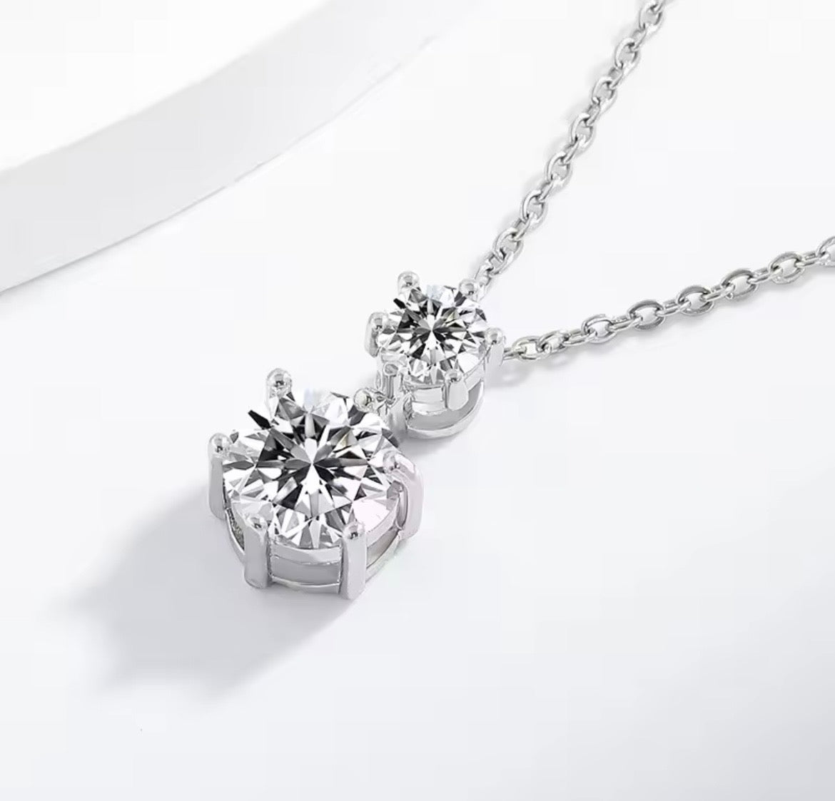 925 Sterling silver Double round Moissanite necklace