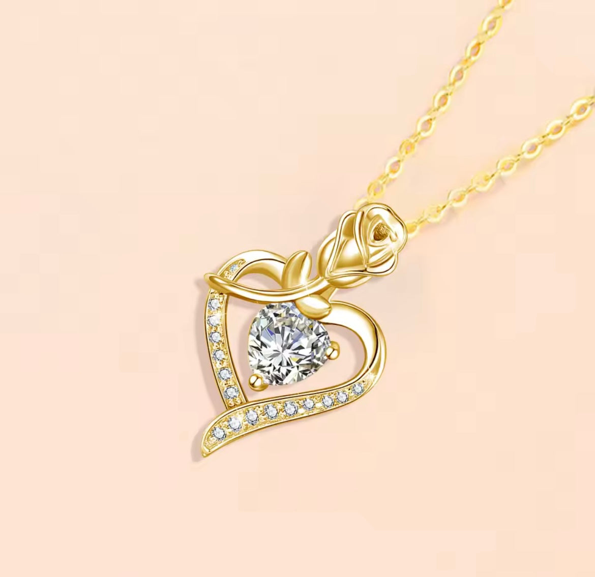 Luxury Rose Flower Moissanite heart Necklace