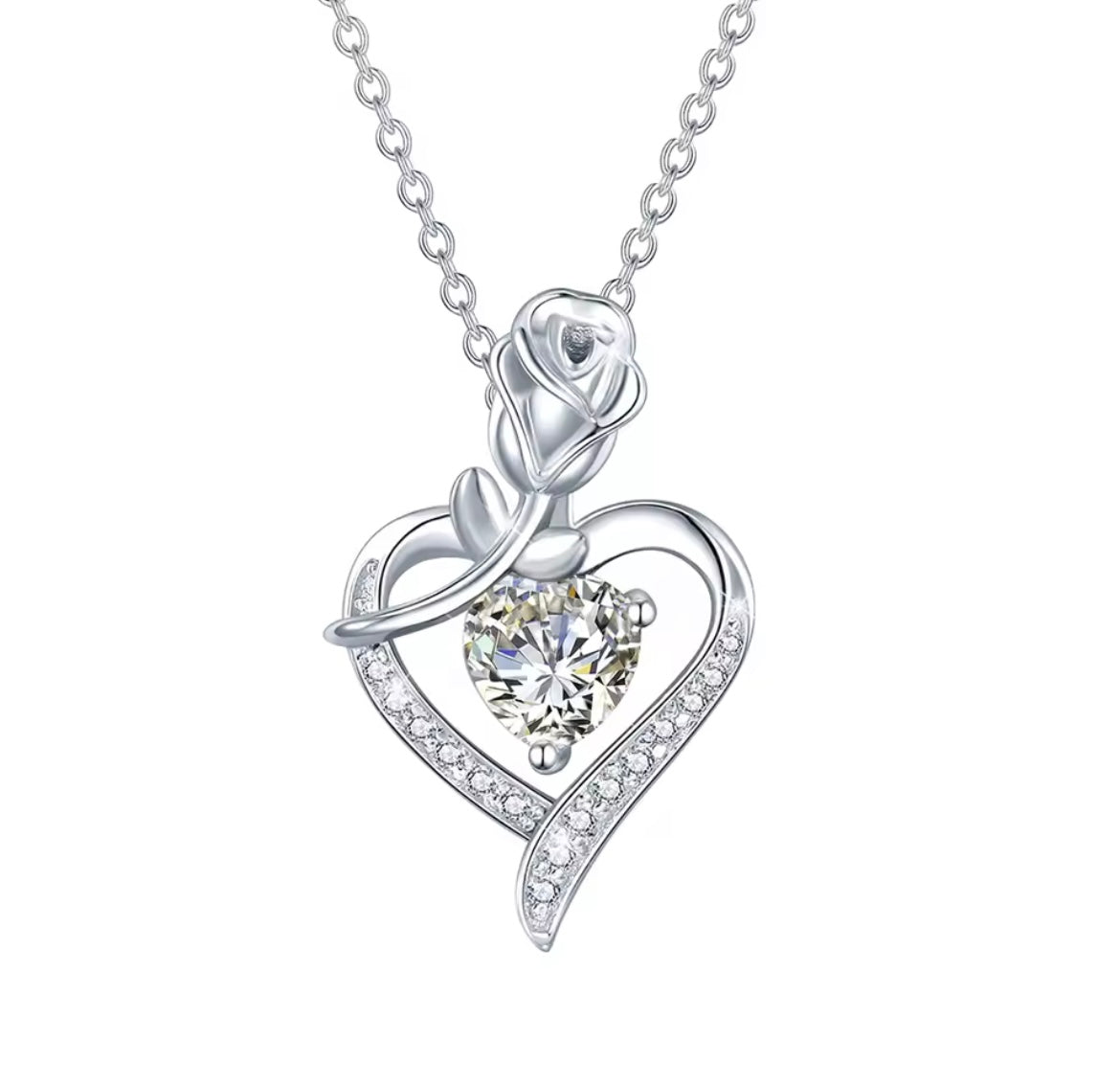 Luxury Rose Flower Moissanite heart Necklace