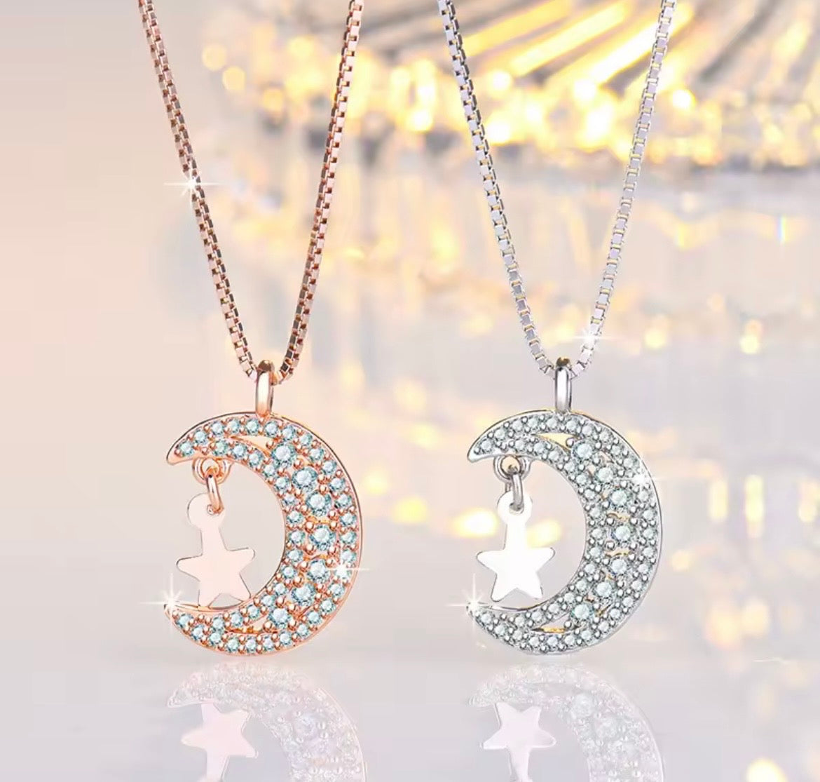 925 Sterling silver moon & star necklace