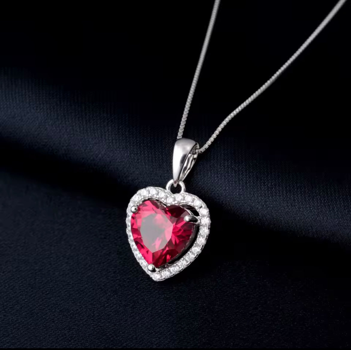 925 sterling silver ruby heart pendant