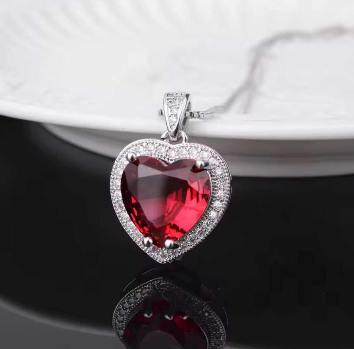 925 sterling silver ruby heart pendant