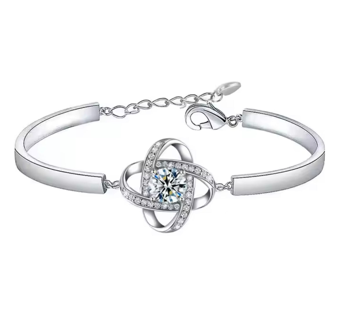 Stainless steel flower adjustable bangle bracelet