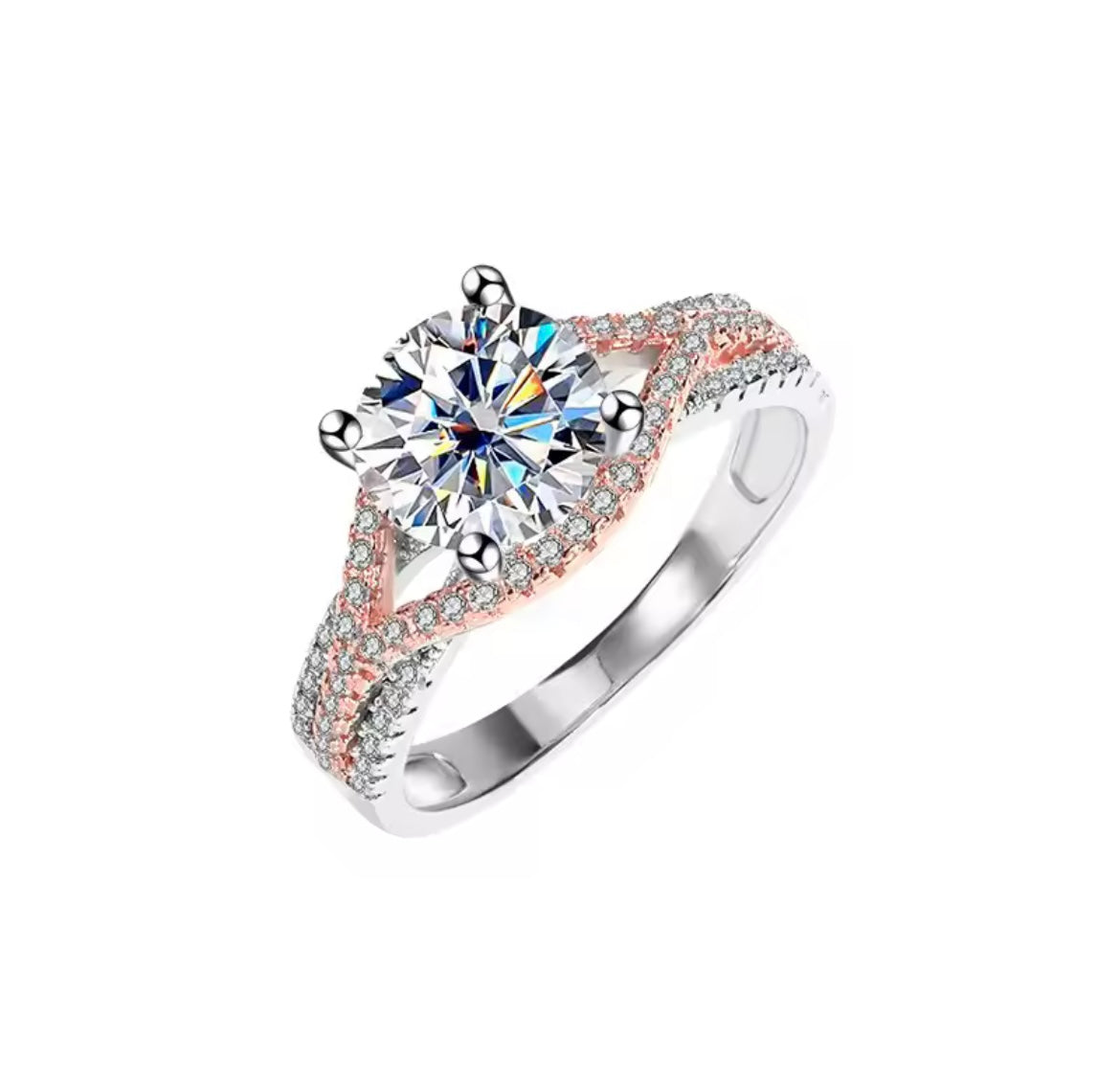 925 Sterling Silver 2-Carat Moissanite Two-Tone Ring