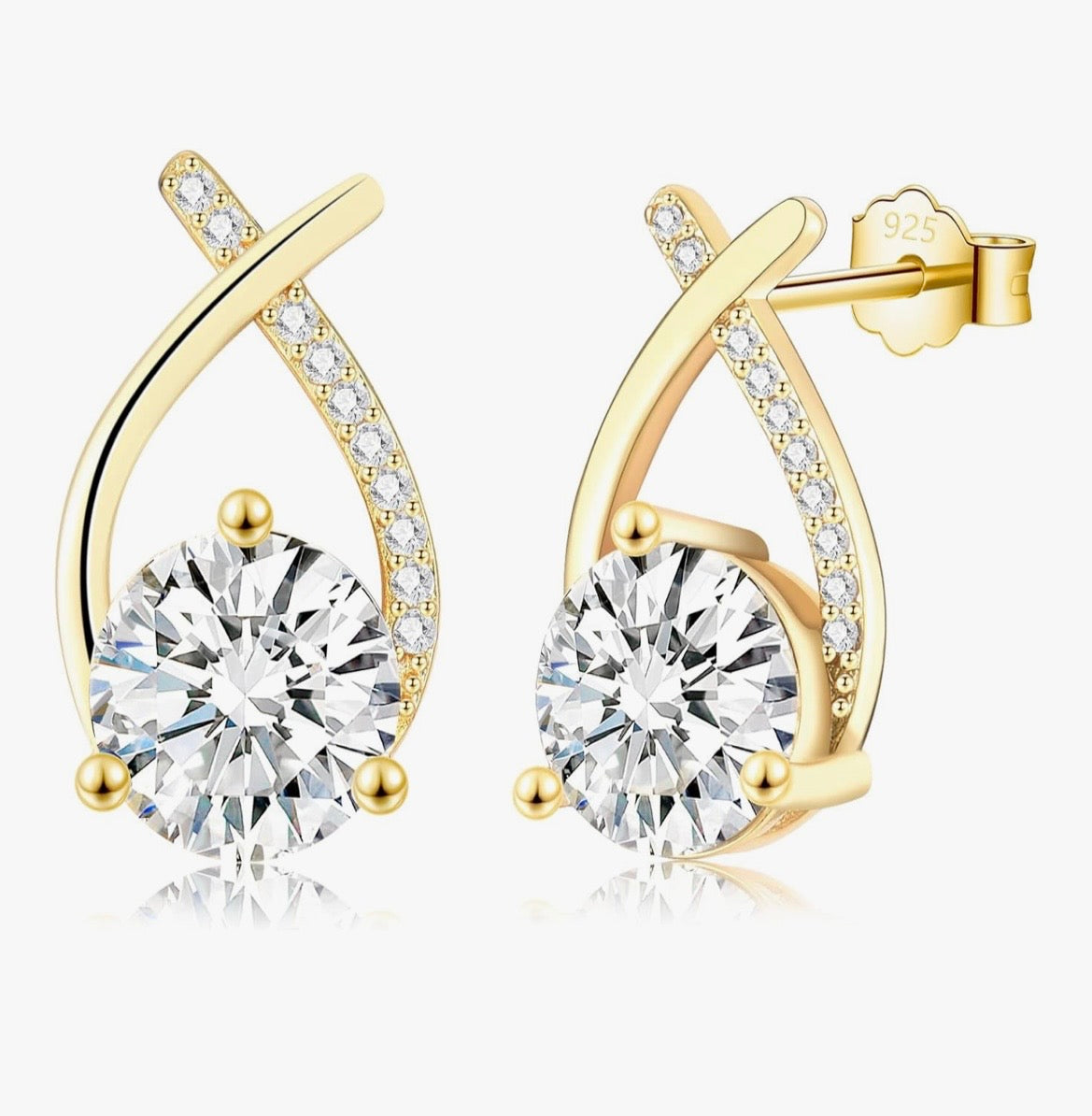 925 Sterling silver cross over stud earrings
