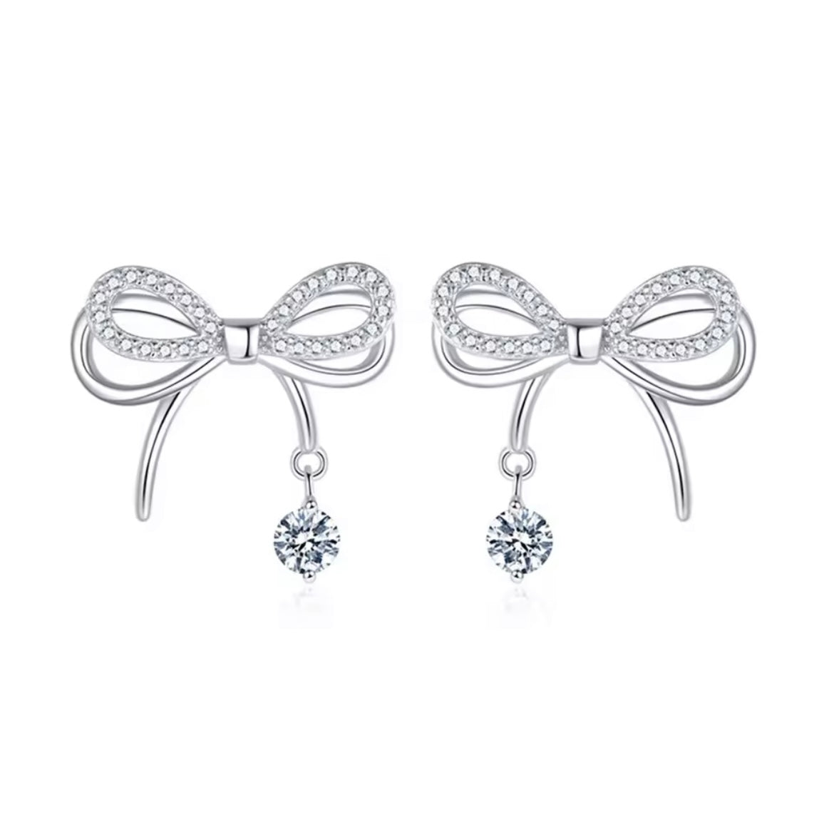 3pcs 925 Sterling Silver Crystal Bownot Necklace Bracelet Earrings set