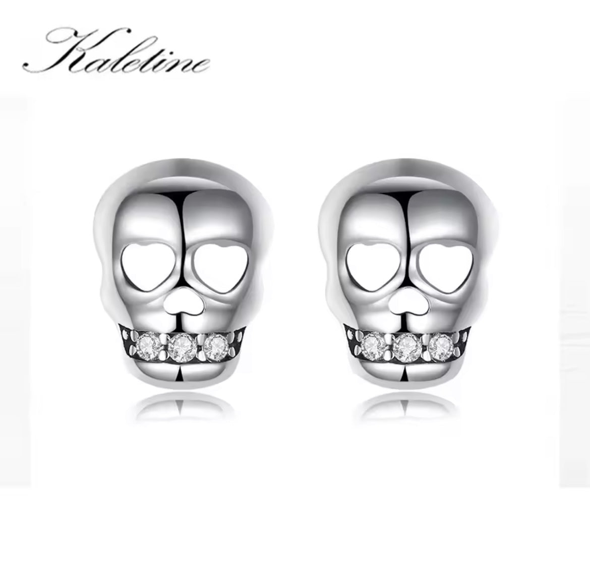925 Sterling Silver Skull Charm Stud Earrings