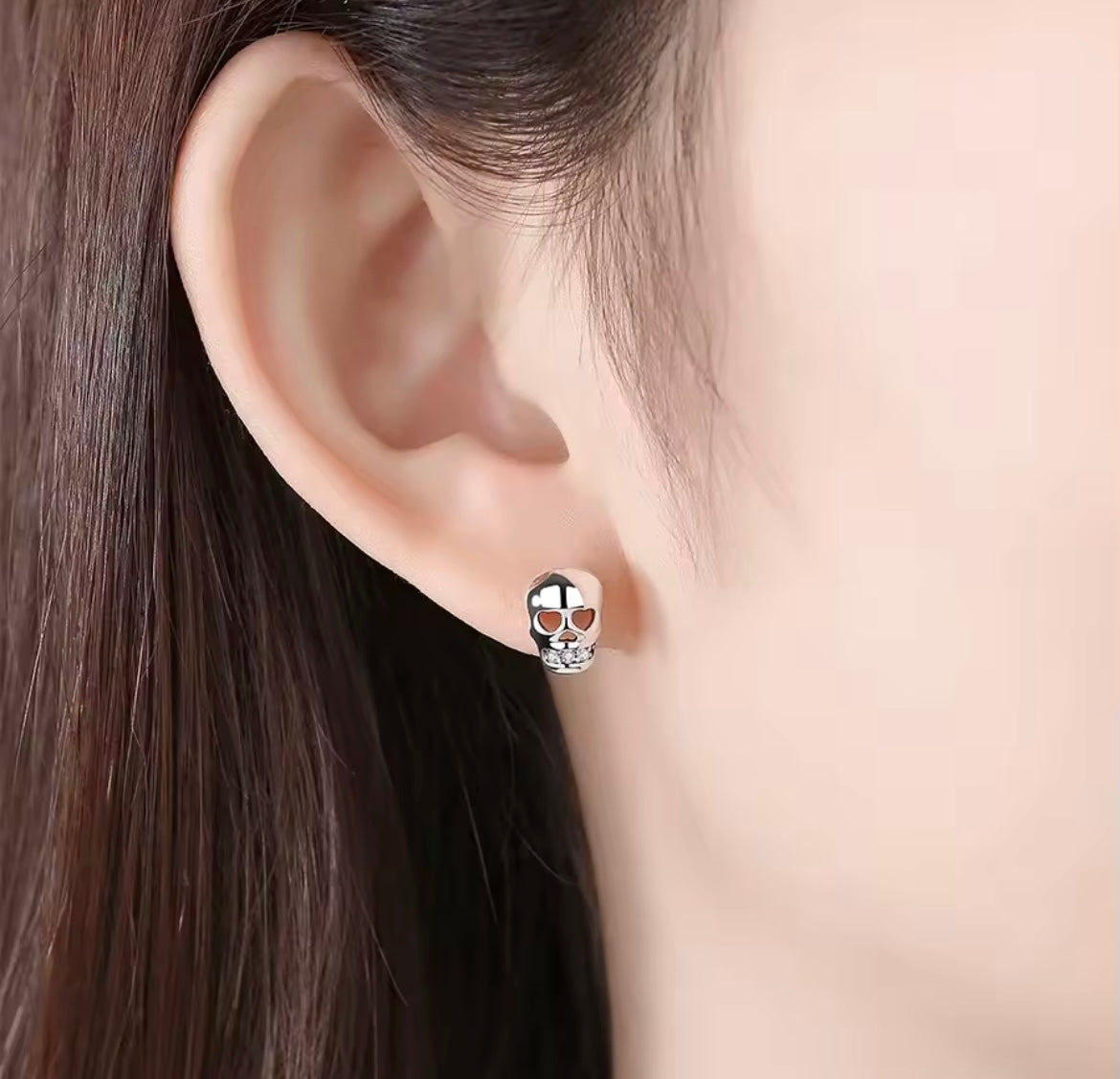 925 Sterling Silver Skull Charm Stud Earrings