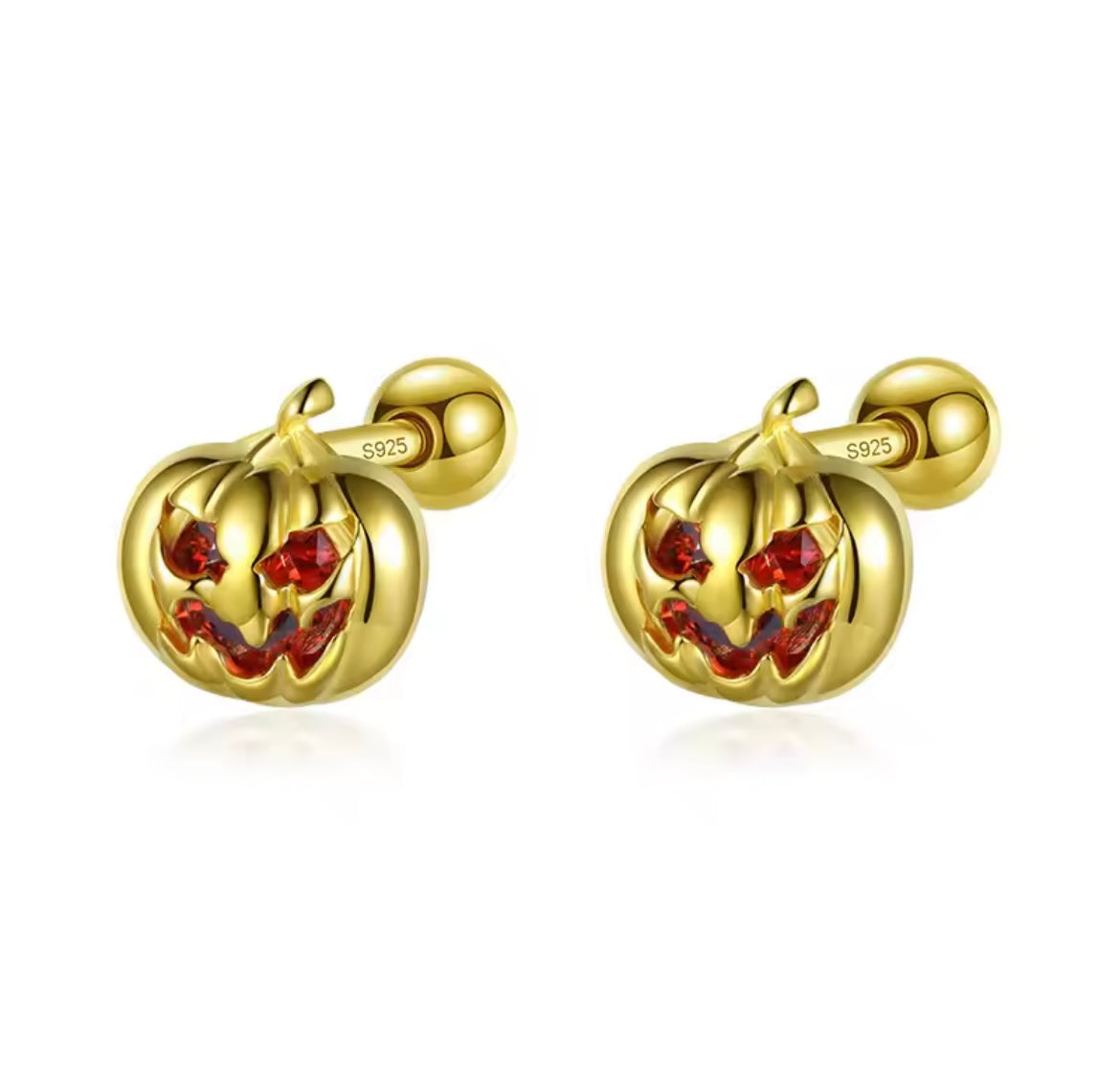 925 Sterling Silver Pumpkin CZ Screw Stud Earrings