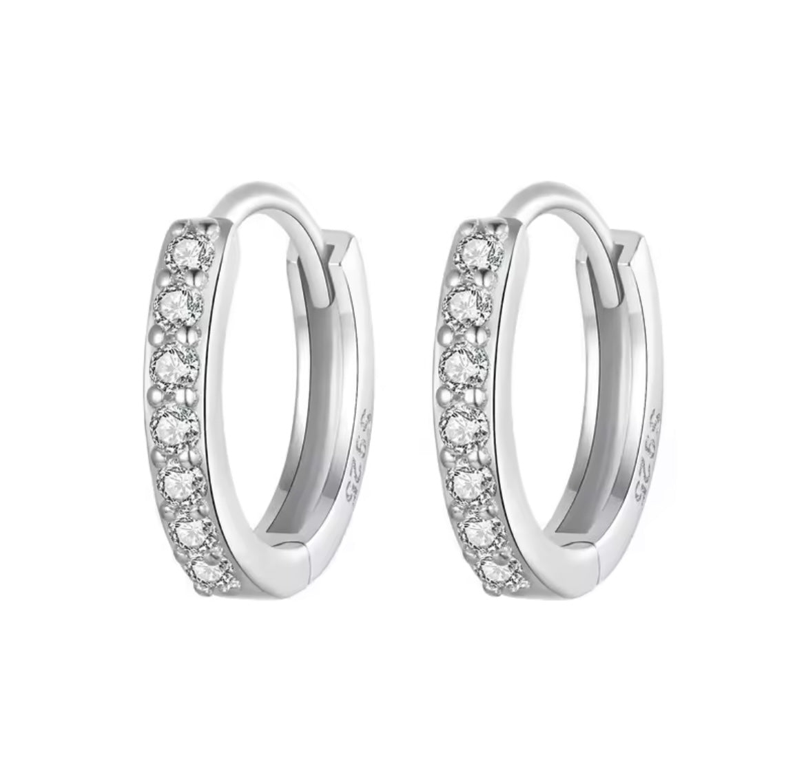 925 Sterling Silver Classic CZ Huggie Hoop earrings