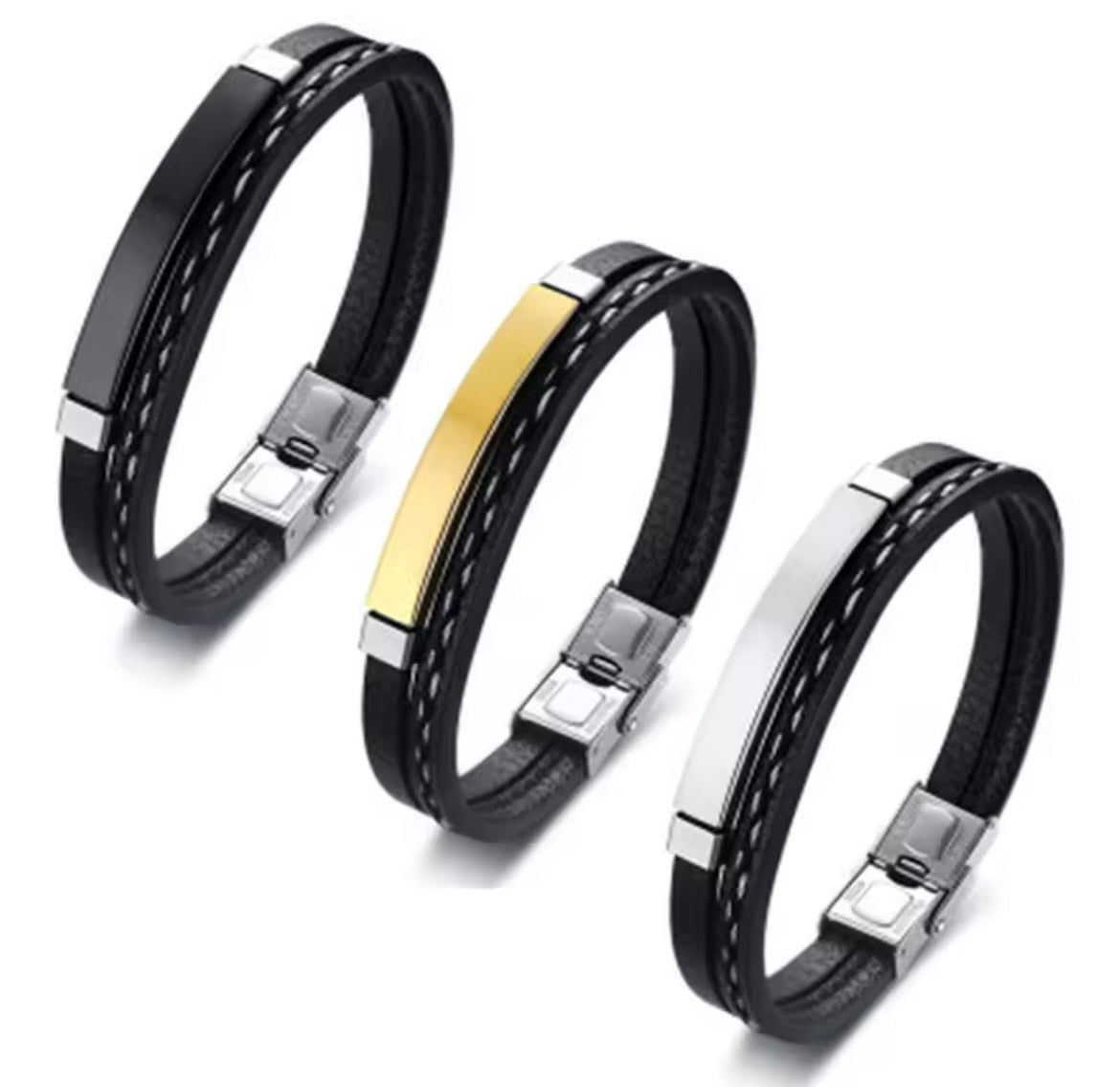 Stainless Steel Leather Bracelet