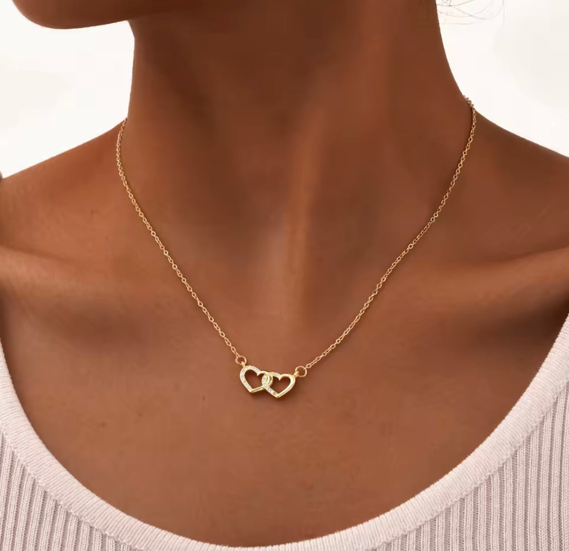 Stainless steel double zircon heart necklace