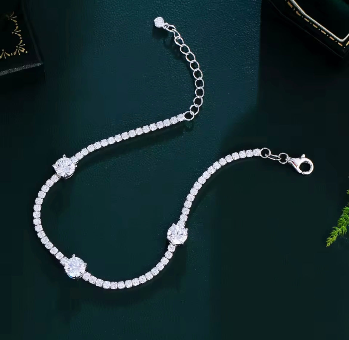 925 Sterling Silver Tennis Link Chain Adjustable Bracelet
