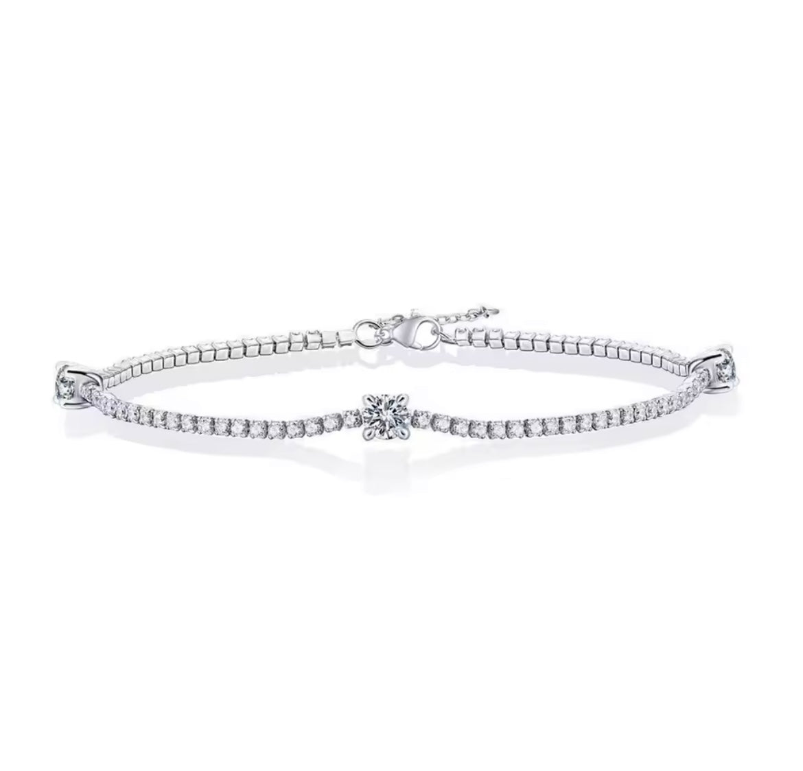 925 Sterling Silver Tennis Link Chain Adjustable Bracelet
