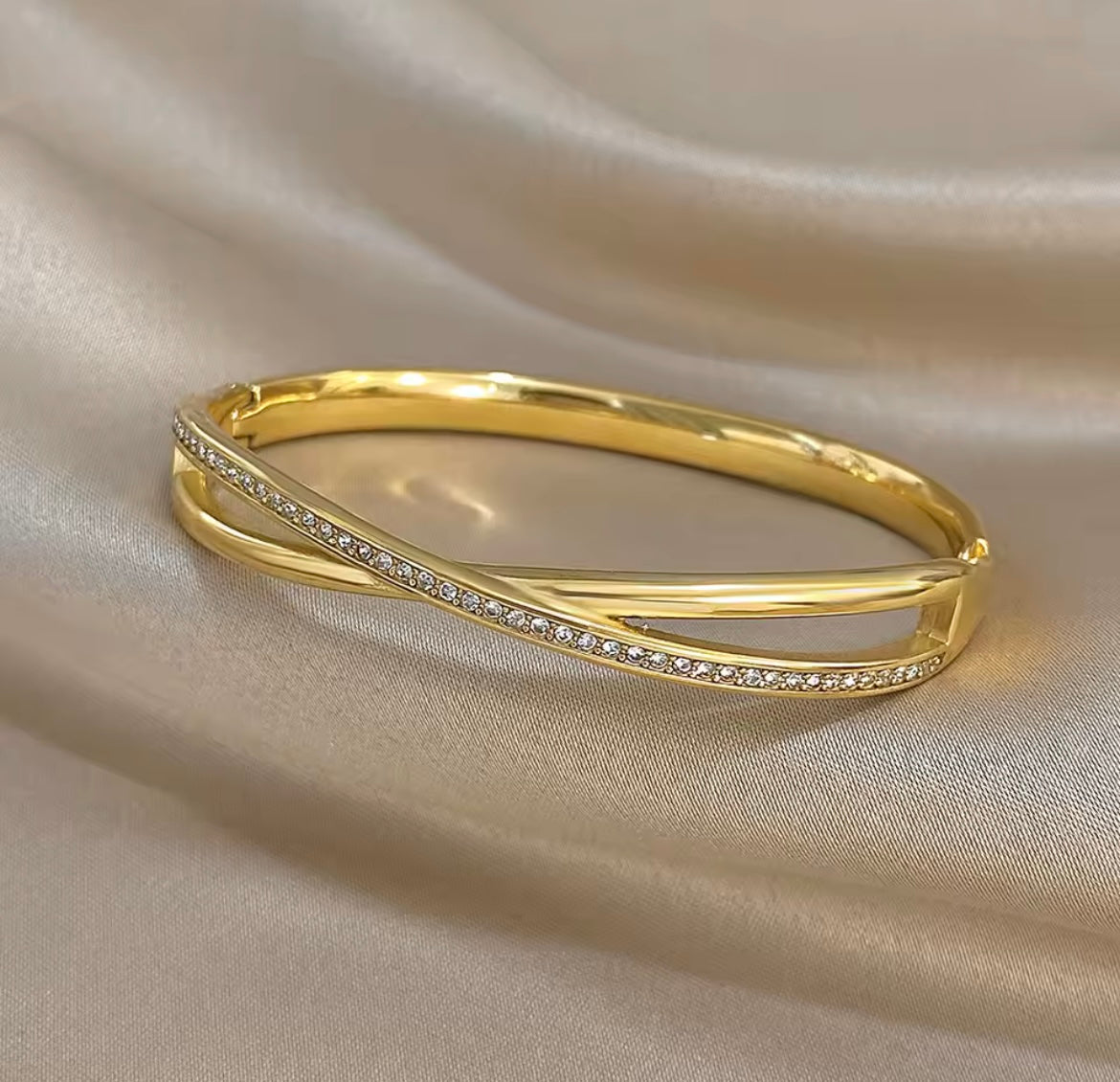 14k gold Rhinestone Cross bangle