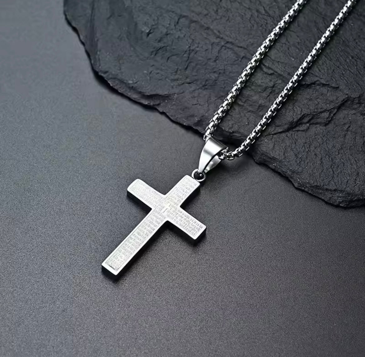 Stainless Steel The Lords Prayer Cross Pendant Necklace