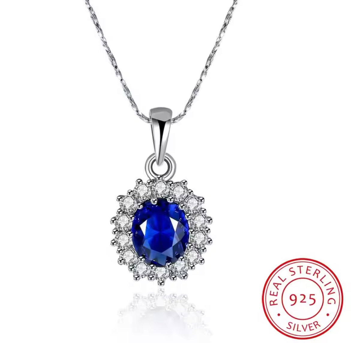 925 Sterling silver blue sapphire necklace