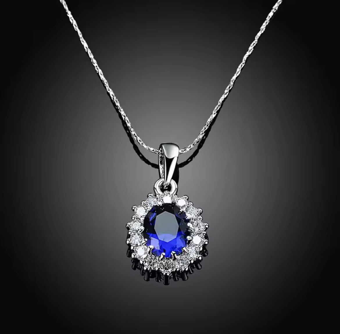 925 Sterling silver blue sapphire necklace