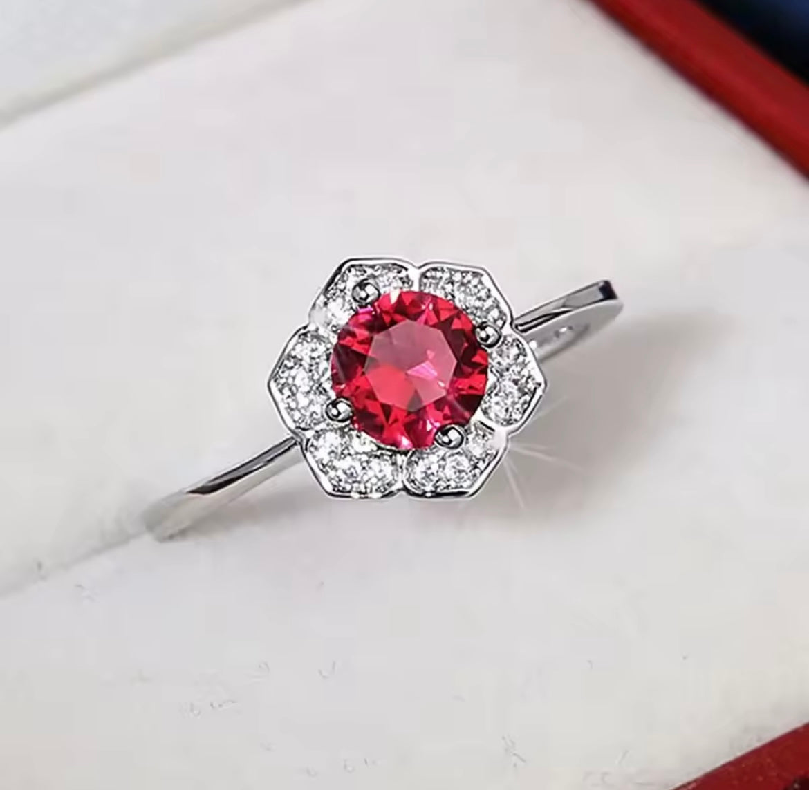 925 Sterling silver ruby zircon ring