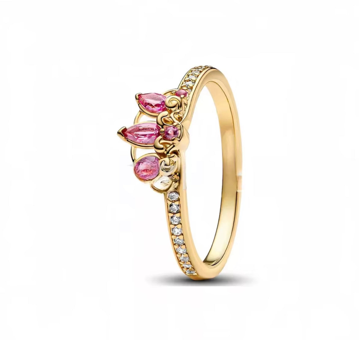 925 Sterling Silver Princess Gold Crown Ring