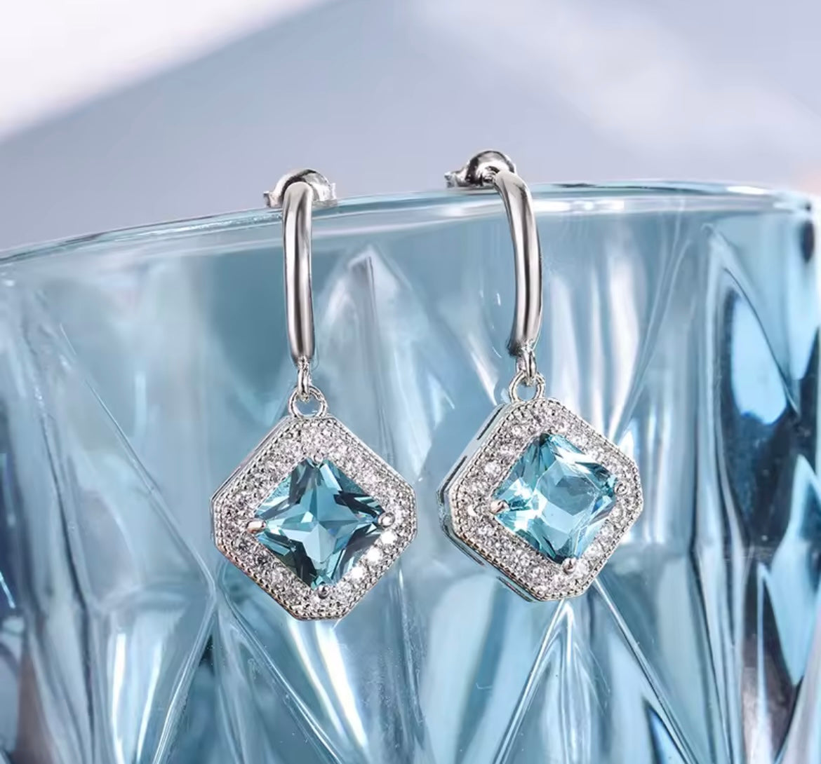 925 Sterling silver blue Square earrings