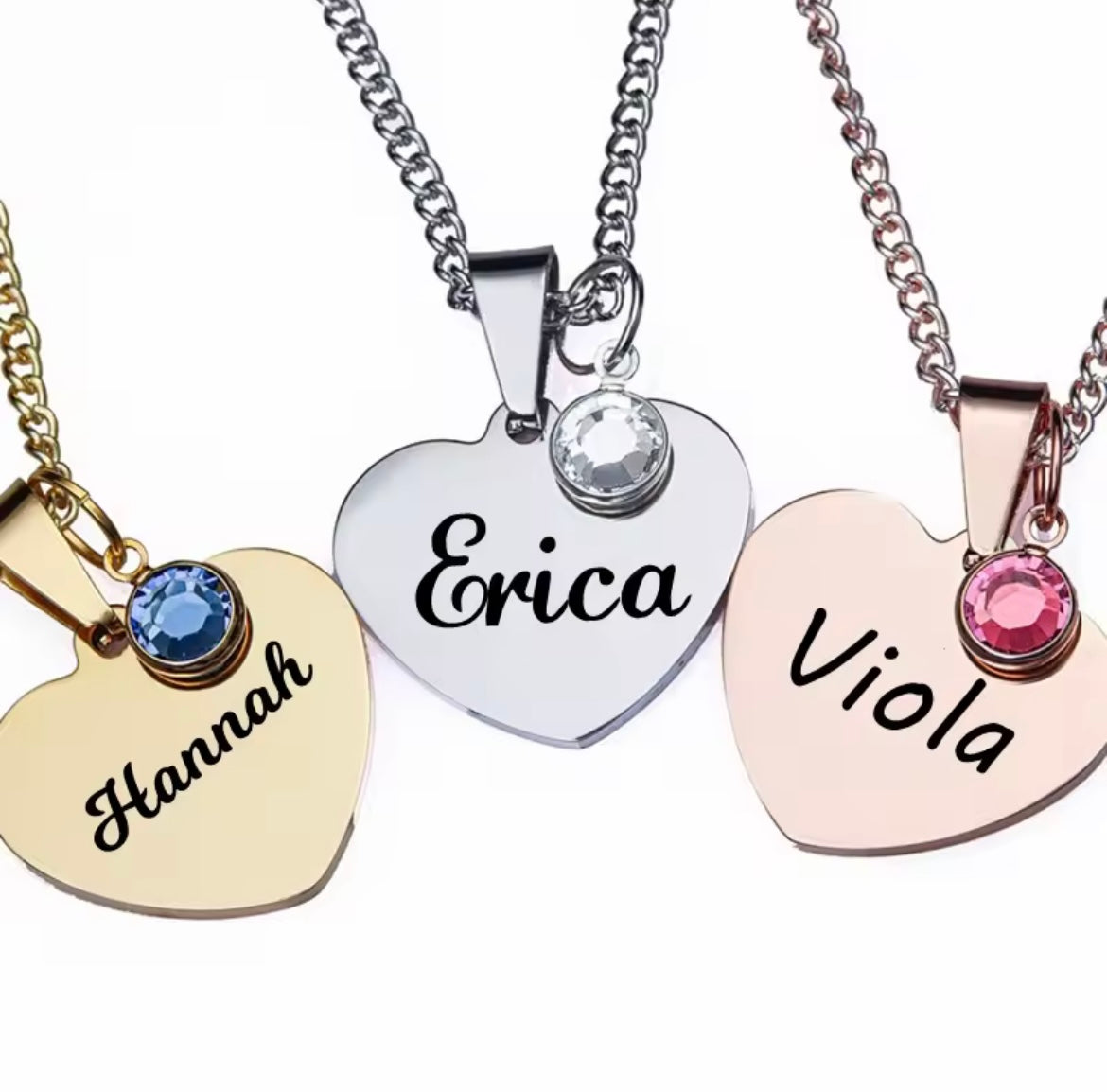 Personalized Name Stainless Steel Necklace Custom With Birthstone Charms