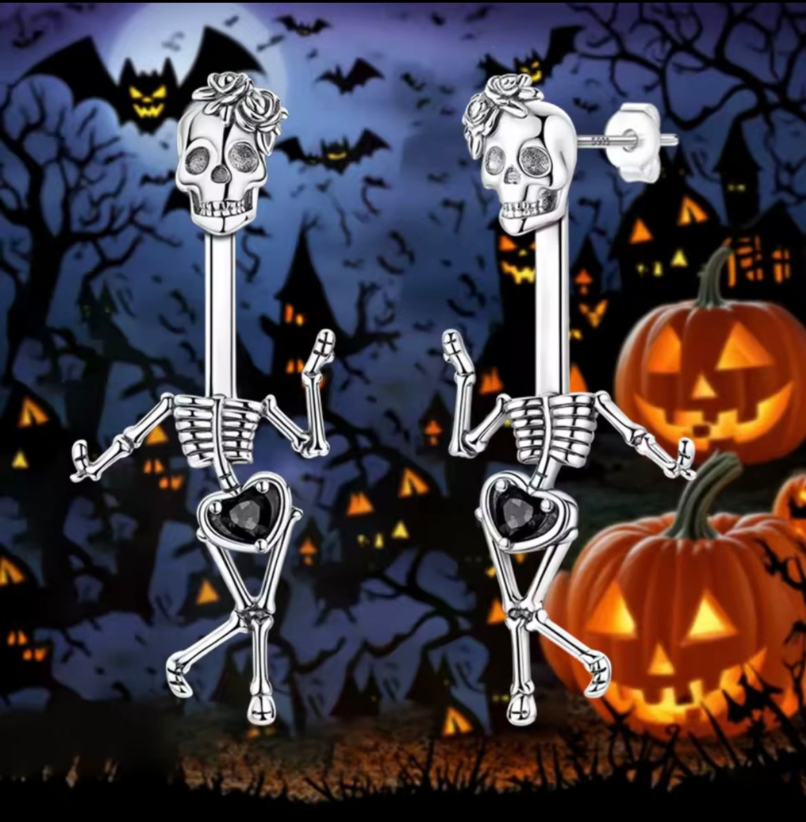925 Sterling Silver Earrings skeleton drop earrings