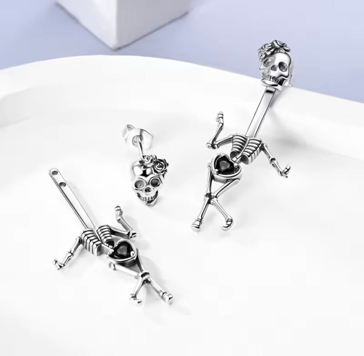 925 Sterling Silver Earrings skeleton drop earrings