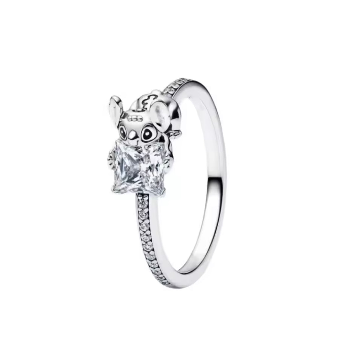 925 Sterling silver Stitch Bow Shaped Heart zircon Heart Ring