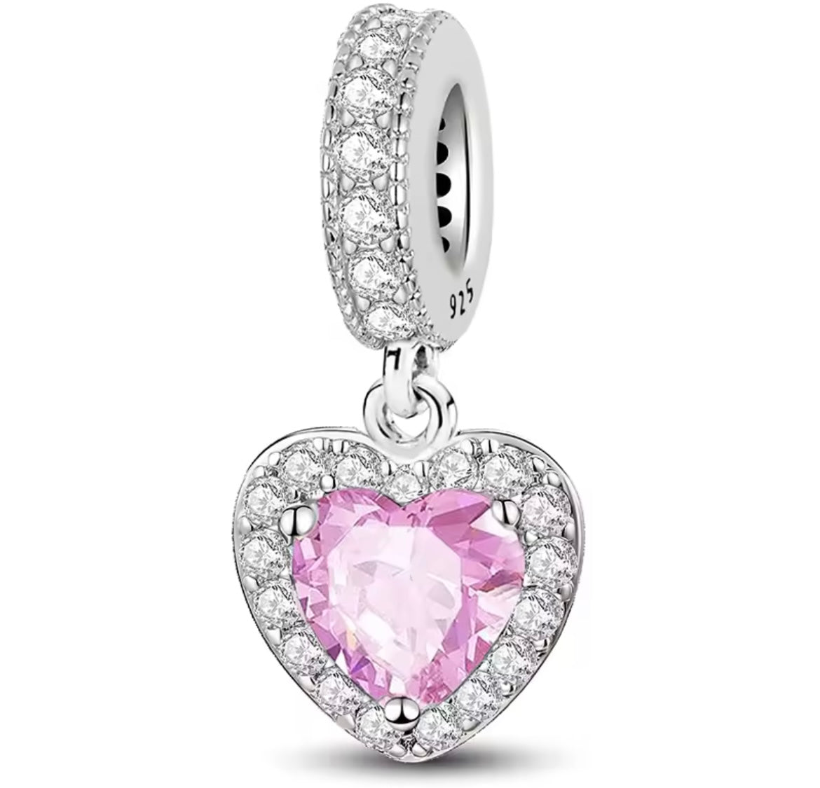 925 Sterling silver pink zircon heart charm