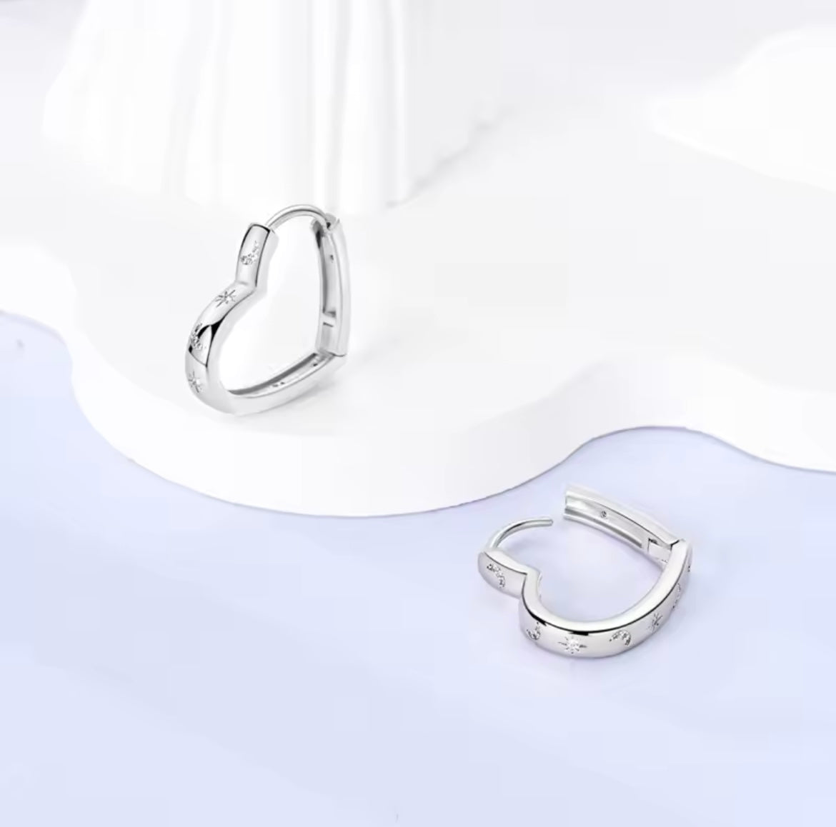 925 Sterling Silver Heart-shaped Star Moon Earrings