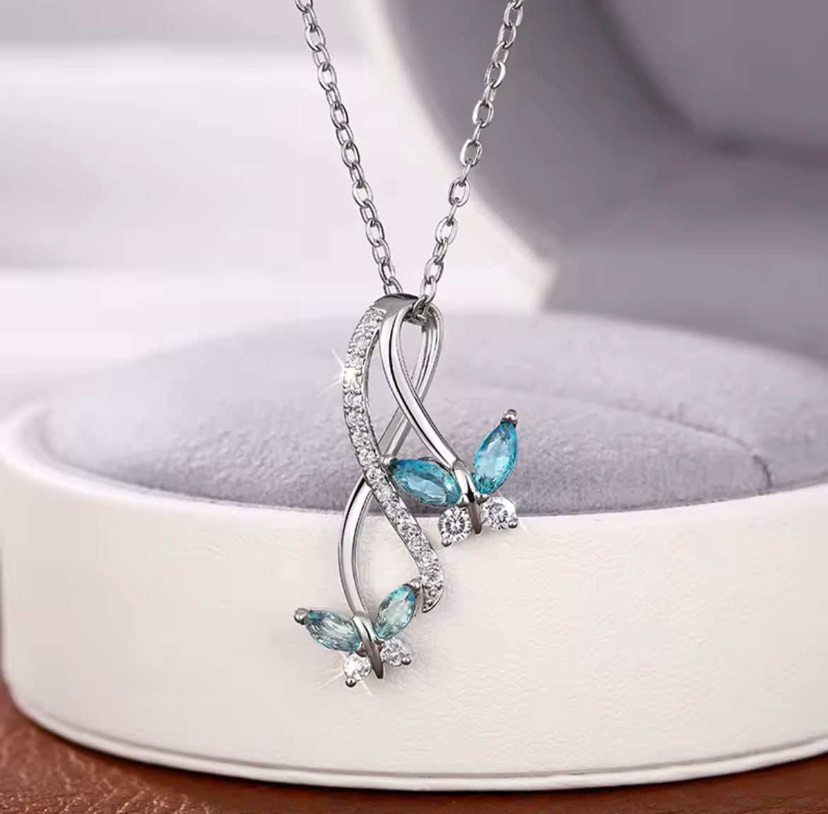 925 Sterling silver blue butterfly necklace