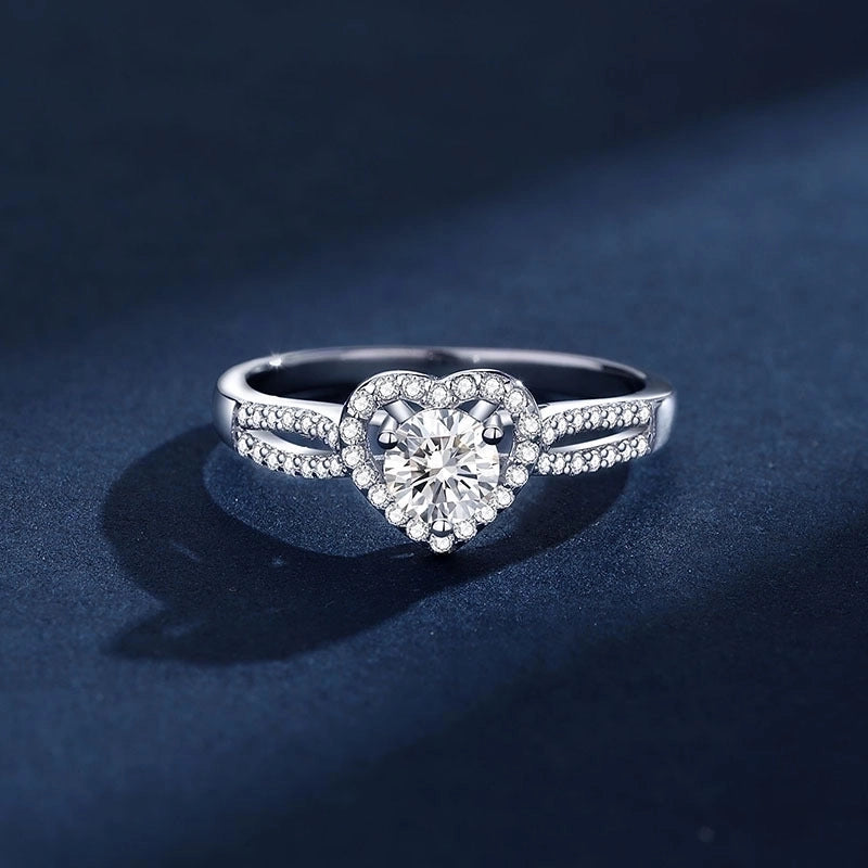 925 Sterling Silver Moissanite Heart Shape Rings