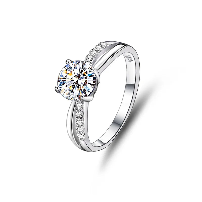 925 Sterling Silver Moissanite Round Rings